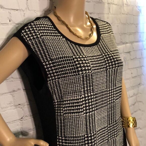 Vince Camuto Shift Sweater Dress B&W Check Pattern L - Picture 5 of 10